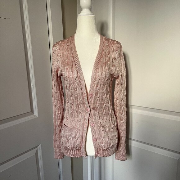 Ralph Lauren Purple Label Pink Cable-Knit 100% Silk Cardigan Sweater (NWT) - Picture 5 of 11